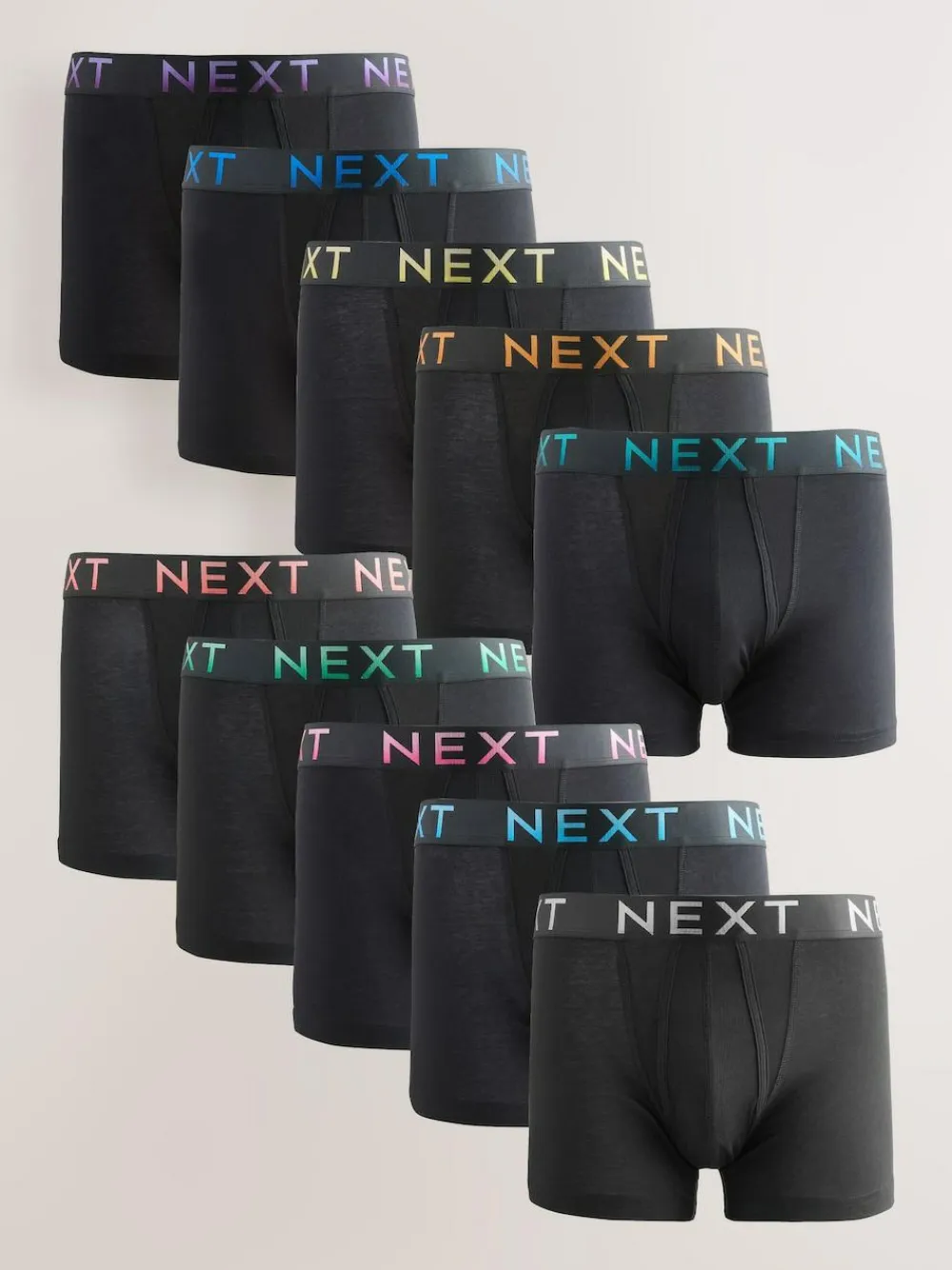 Next Black Bright Ombre Text Waistband 10 pack Cotton Rich Blend Hipsters Boxers^ Underwear|Underwear