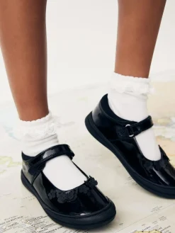 Outlet Next Black Butterfly Detail Standard Fit (F) Junior Leather School Mary Jane Shoes