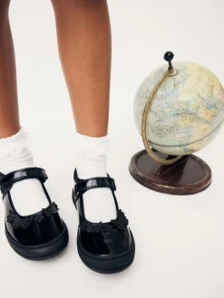 Outlet Next Black Butterfly Detail Standard Fit (F) Junior Leather School Mary Jane Shoes