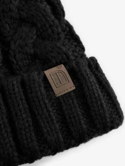 Hot Next Black Cable Knit Pom Hat (1-16yrs)