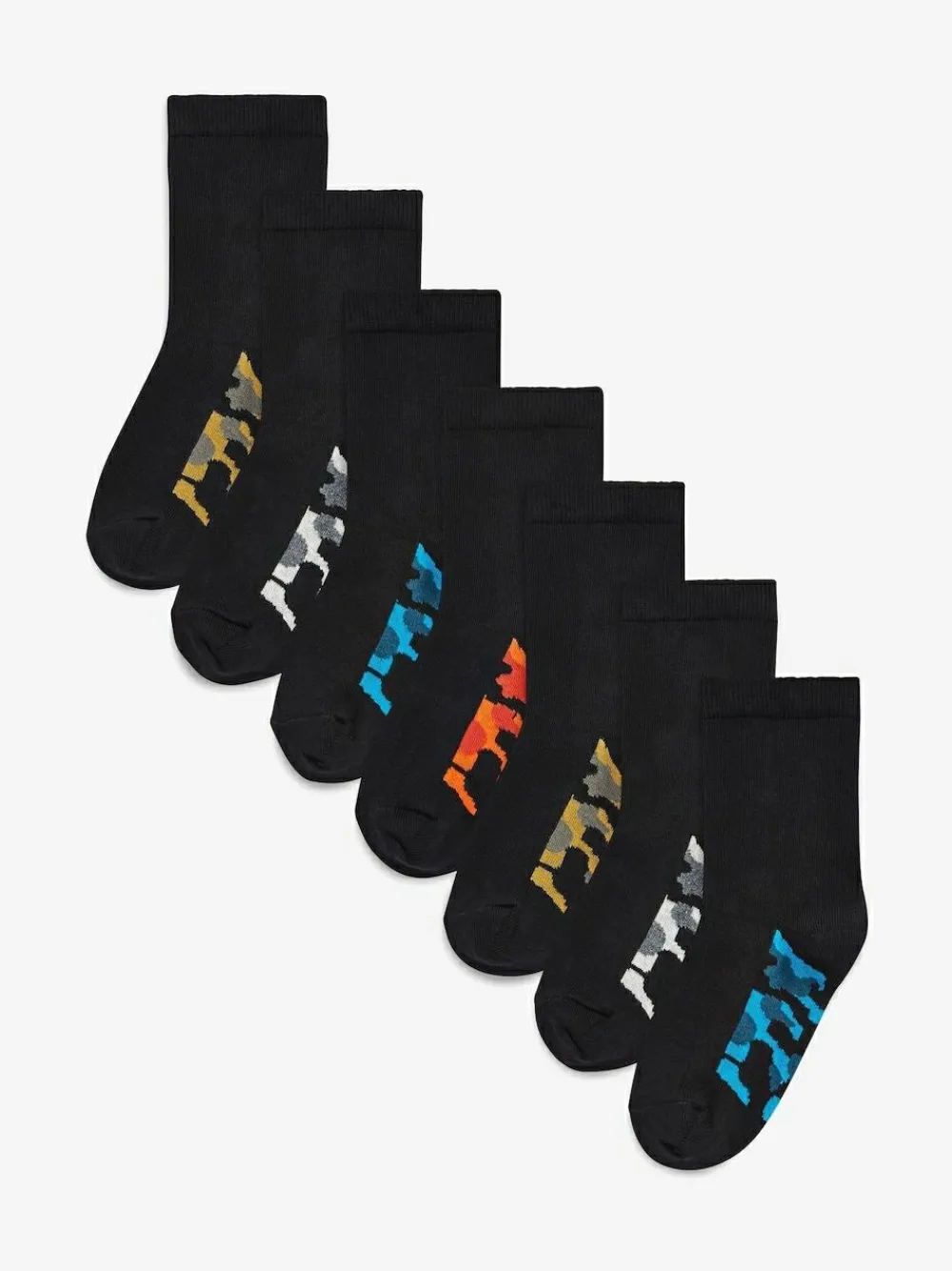 Next Black Camouflage Footbed Cotton Rich Socks 7 Pack^BOY Socks