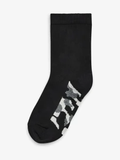 Next Black Camouflage Footbed Cotton Rich Socks 7 Pack^BOY Socks