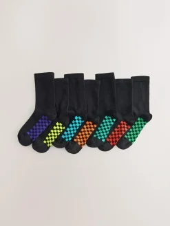 Next Black Checkerboard Cotton Rich Socks 7 Pack^BOY Socks
