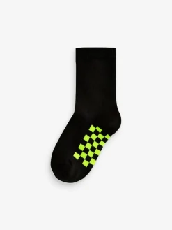 Next Black Checkerboard Cotton Rich Socks 7 Pack^BOY Socks