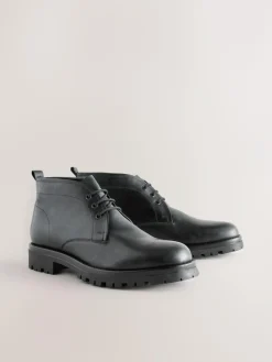 New Next Chunky Leather Chukka Boots Black