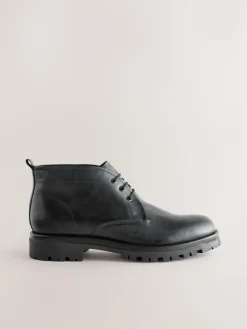 New Next Chunky Leather Chukka Boots Black