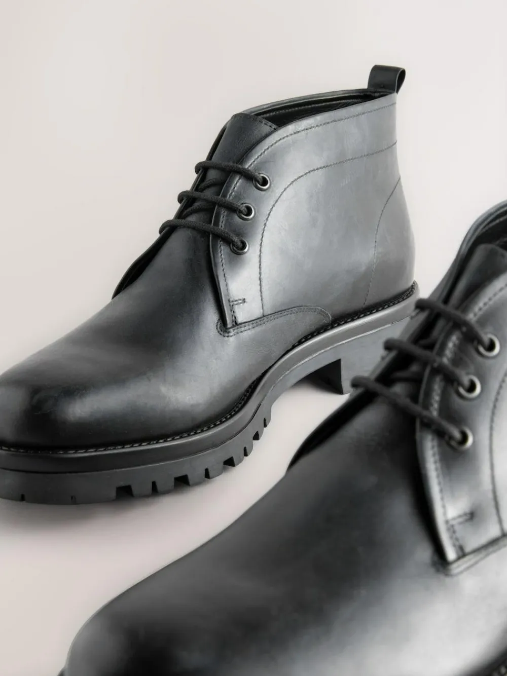 New Next Chunky Leather Chukka Boots Black