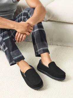 Online Next Closed Back Textured Slippers Black