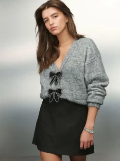 Next Black Coated Denim Mini Skirt^Women Skirts