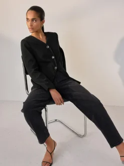 Hot Next Black Collarless V-Neck Blazer