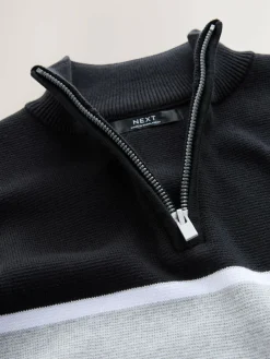 Next Colourblock Zip Neck Knitted Jumper (3-16yrs)^BOY Knitwear & Sweaters|Knitwear