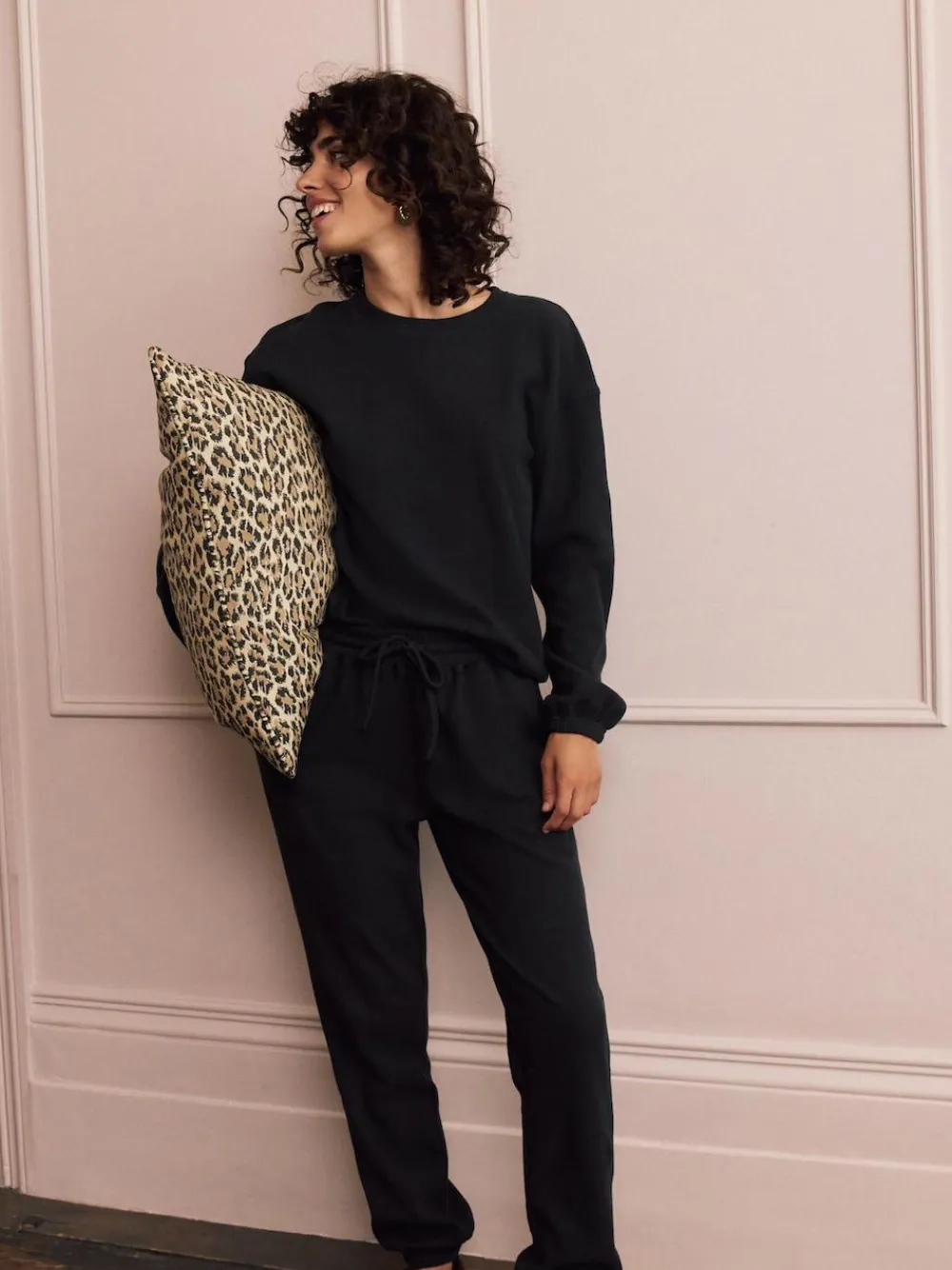 Next Black Cosy Waffle Long Sleeve Pyjamas^Women Nightwear|Pyjamas