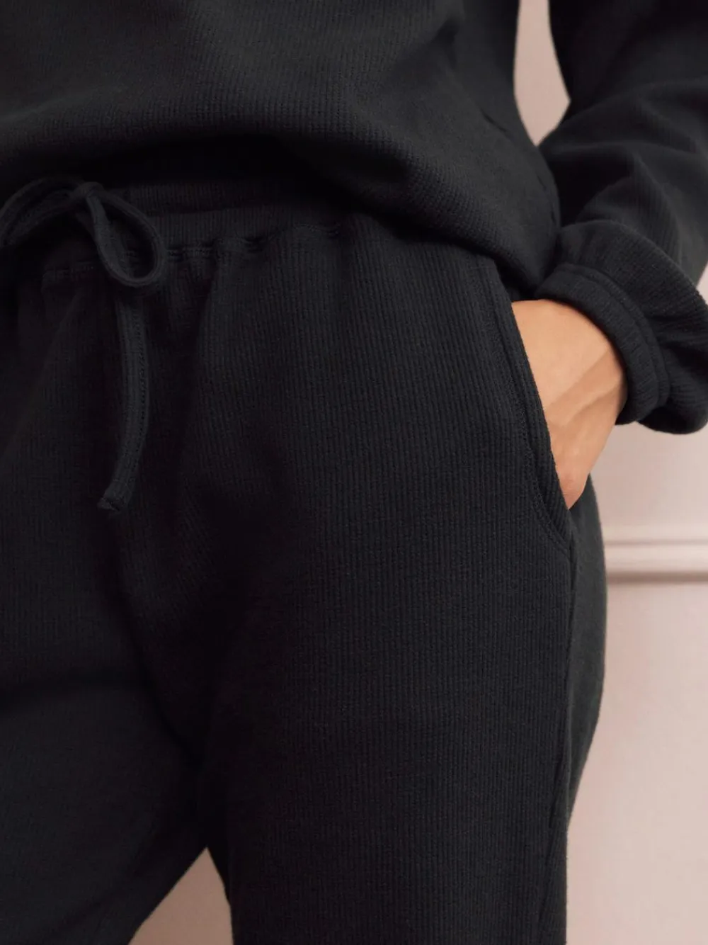 Next Black Cosy Waffle Long Sleeve Pyjamas^Women Nightwear|Pyjamas