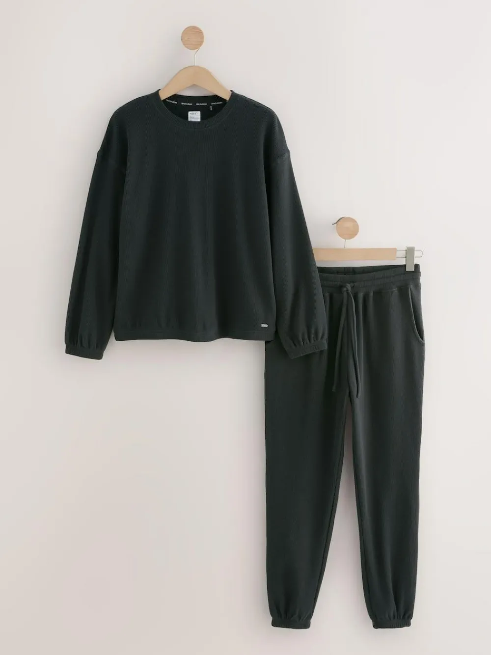 Next Black Cosy Waffle Long Sleeve Pyjamas^Women Nightwear|Pyjamas