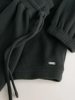 Next Black Cosy Waffle Long Sleeve Pyjamas^Women Nightwear|Pyjamas