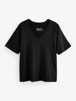 Next Black Cotton Modal Slouch V-Neck T-Shirt^Women Tops & T-Shirts