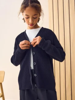 Next Black Cotton Rich Boxy School CardiganS (3-18yrs)^ Knitwear & Sweaters|Knitwear