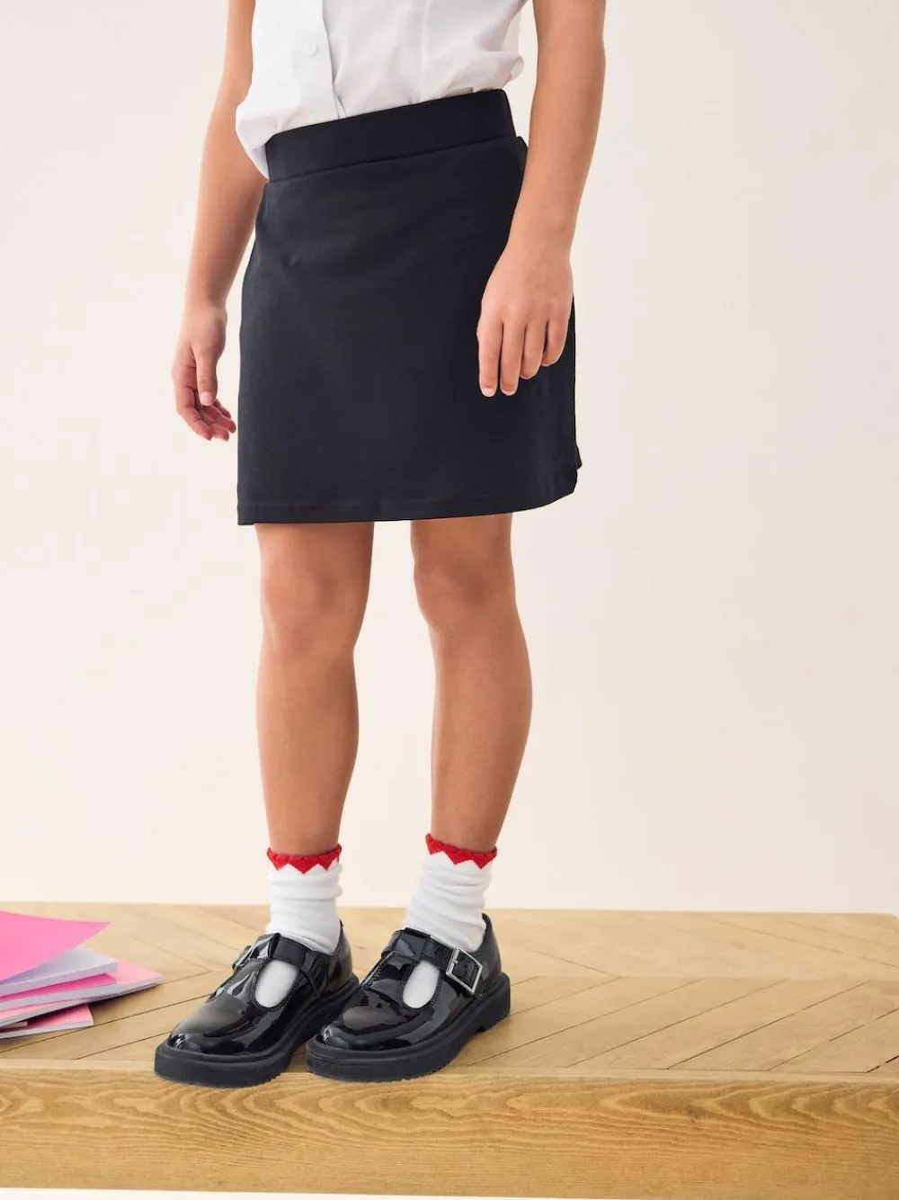 Next Black Cotton Rich Jersey Stretch School Skort (3-16yrs)^ Shorts & Skirts