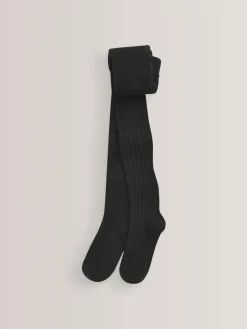 Next Black Cotton Rich Rib Tights^ Socks & Tights|Socks & Tights