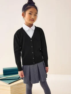 Next Black Cotton Rich School V-Neck Cardigan (3-16yrs)^ Knitwear & Sweaters|Knitwear