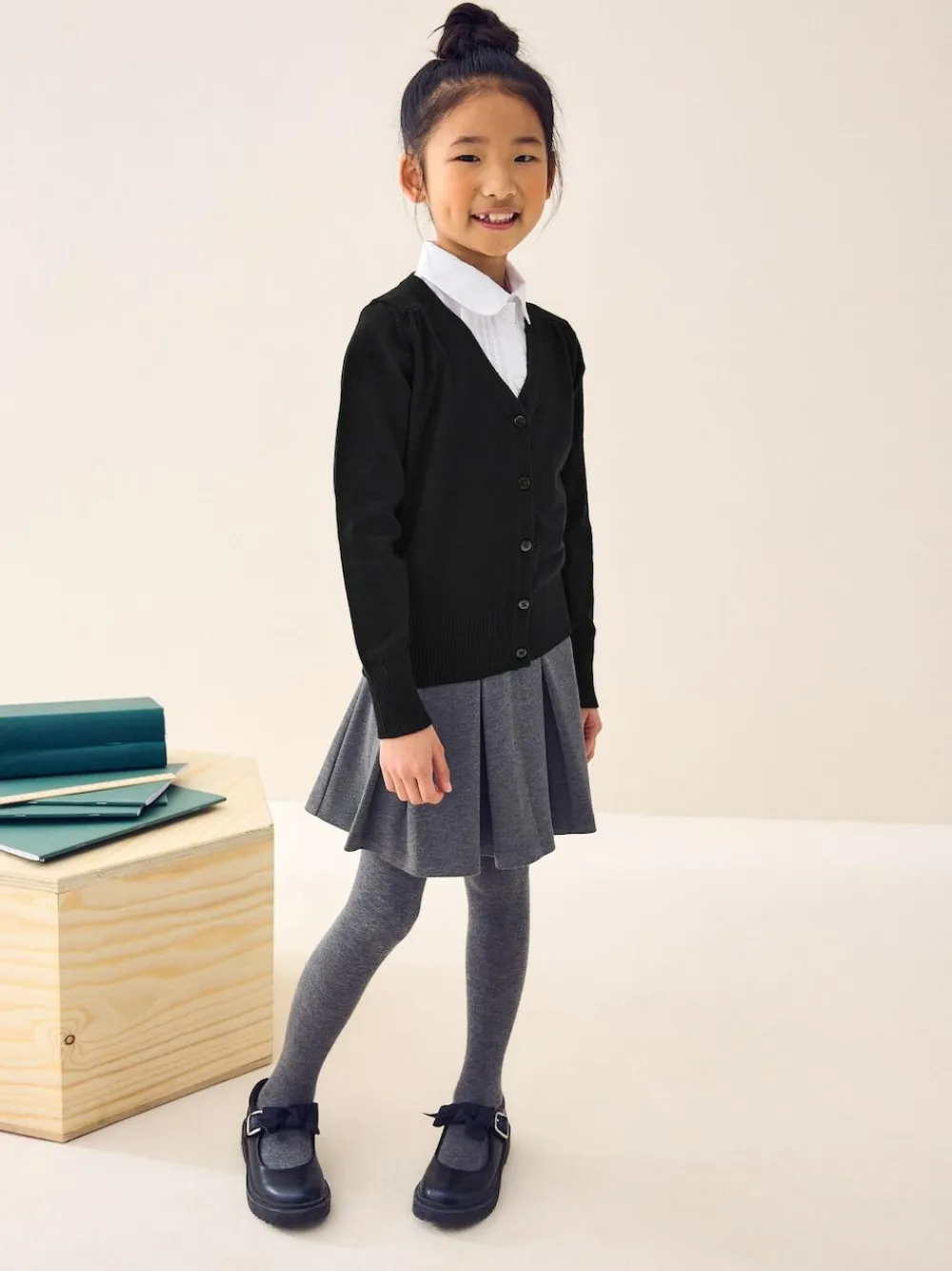 Next Black Cotton Rich School V-Neck Cardigan (3-16yrs)^ Knitwear & Sweaters|Knitwear