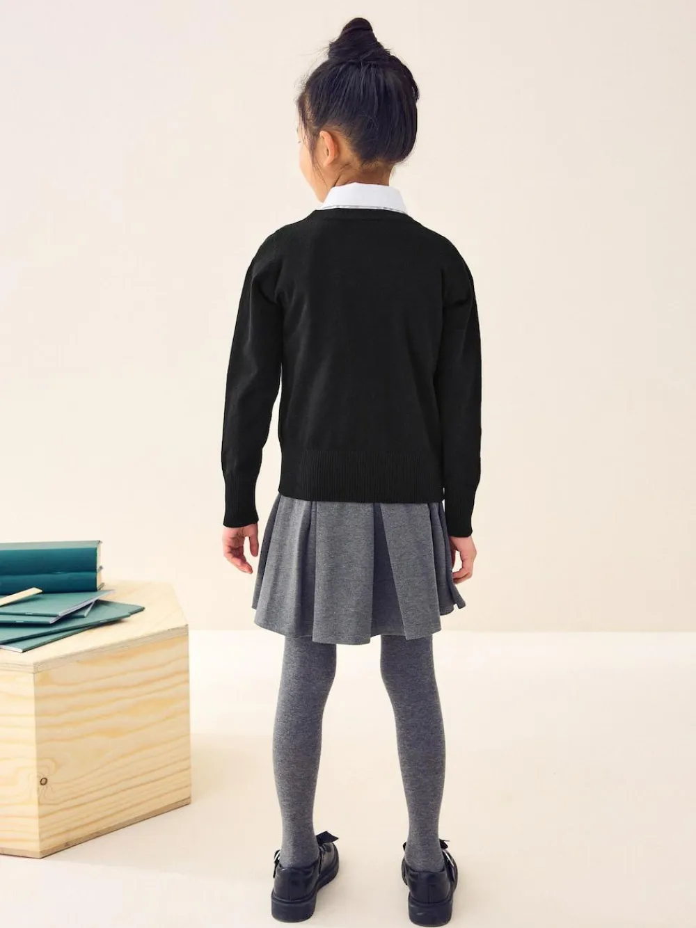 Next Black Cotton Rich School V-Neck Cardigan (3-16yrs)^ Knitwear & Sweaters|Knitwear
