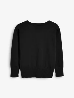 Next Black Cotton Rich School V-Neck Cardigan (3-16yrs)^ Knitwear & Sweaters|Knitwear