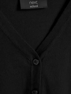 Next Black Cotton Rich School V-Neck Cardigan (3-16yrs)^ Knitwear & Sweaters|Knitwear