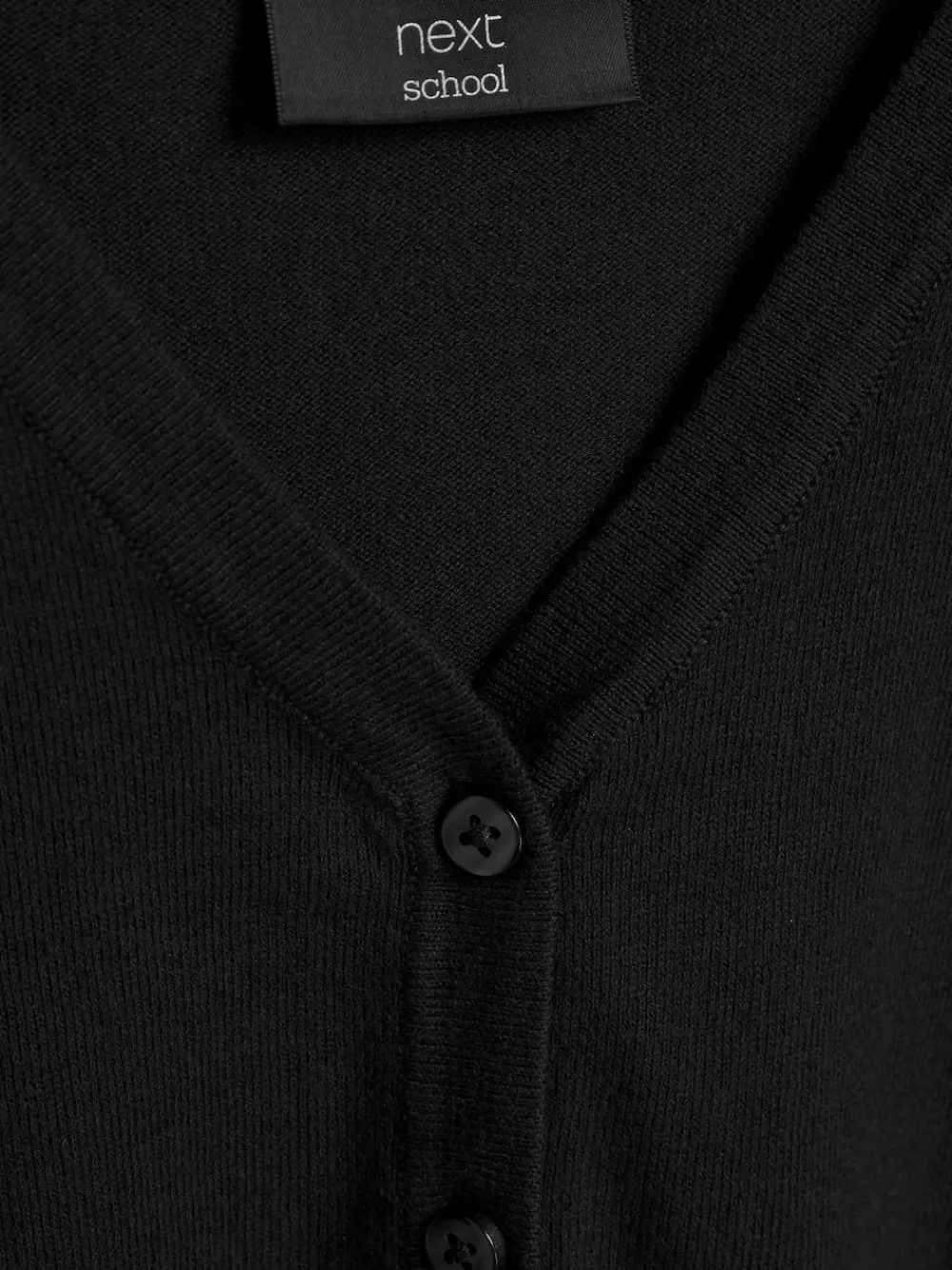 Next Black Cotton Rich School V-Neck Cardigan (3-16yrs)^ Knitwear & Sweaters|Knitwear