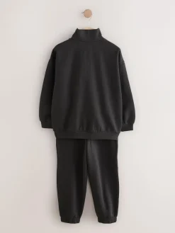 Sale Next Black Cotton Rich Sports Funnel Neck Sweat and Joggers Set (3-16yrs)