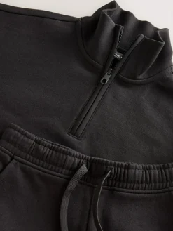 Sale Next Black Cotton Rich Sports Funnel Neck Sweat and Joggers Set (3-16yrs)