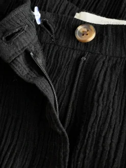 Next Black Crinkle Textured Wide Leg Trousers With Linen^Women Pants