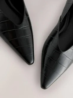 Sale Next Premium Leather Pointed Toe Ballerinas Black Croc Effect