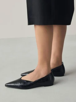 Sale Next Premium Leather Pointed Toe Ballerinas Black Croc Effect