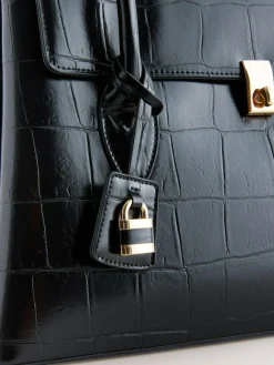 Hot Next Croc Effect Shoulder Bag Black