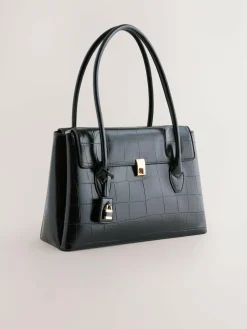 Hot Next Croc Effect Shoulder Bag Black