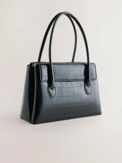Hot Next Croc Effect Shoulder Bag Black
