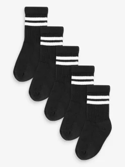 Hot Next Black Cushioned Footbed Cotton Rich Ribbed Tipped Socks 5 Pack