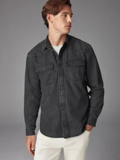 Online Next Denim Western 100% Cotton Long Sleeve Shirt Black