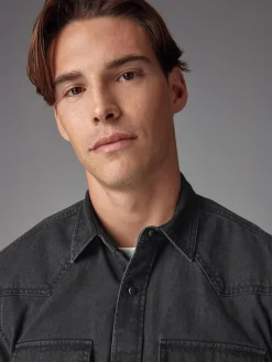 Online Next Denim Western 100% Cotton Long Sleeve Shirt Black