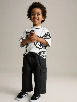 Outlet Next Wide Leg Pull On Cargo 100% Cotton Jeans (3mths-7yrs) Black Denim