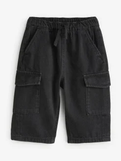 Outlet Next Wide Leg Pull On Cargo 100% Cotton Jeans (3mths-7yrs) Black Denim
