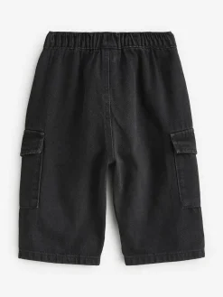 Outlet Next Wide Leg Pull On Cargo 100% Cotton Jeans (3mths-7yrs) Black Denim