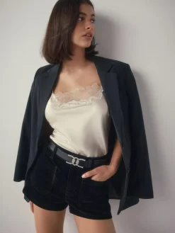 New Next Black Diamante Statement Buckle Regular Leather Belt