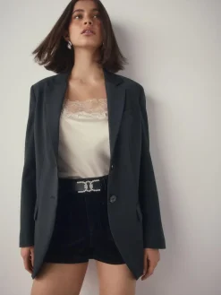 New Next Black Diamante Statement Buckle Regular Leather Belt