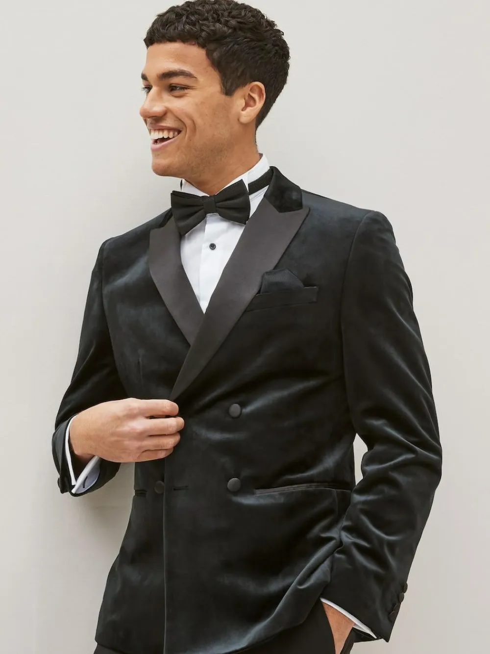 Outlet Next Black Double Breasted Slim Fit Velvet Blazer