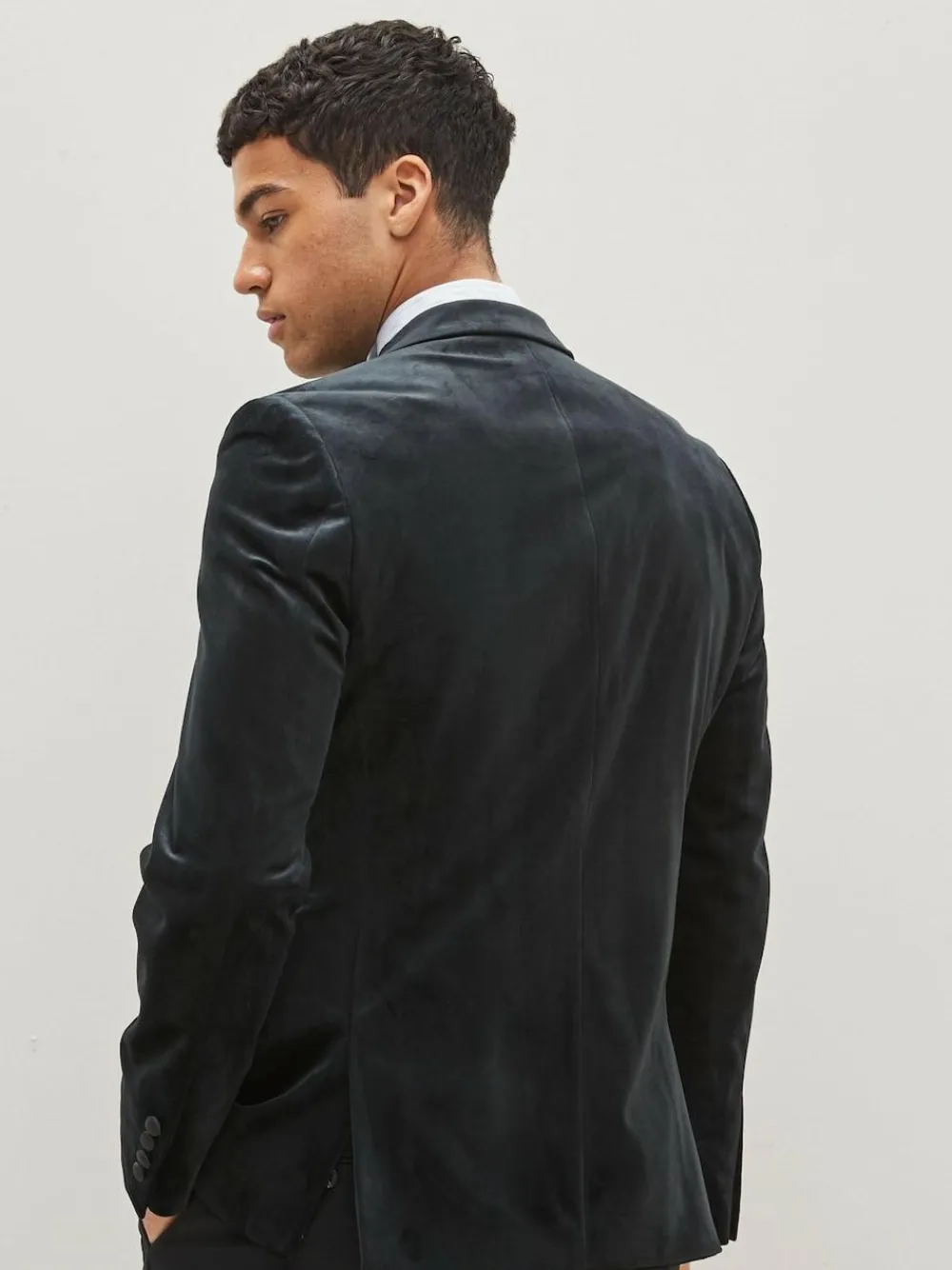 Outlet Next Black Double Breasted Slim Fit Velvet Blazer