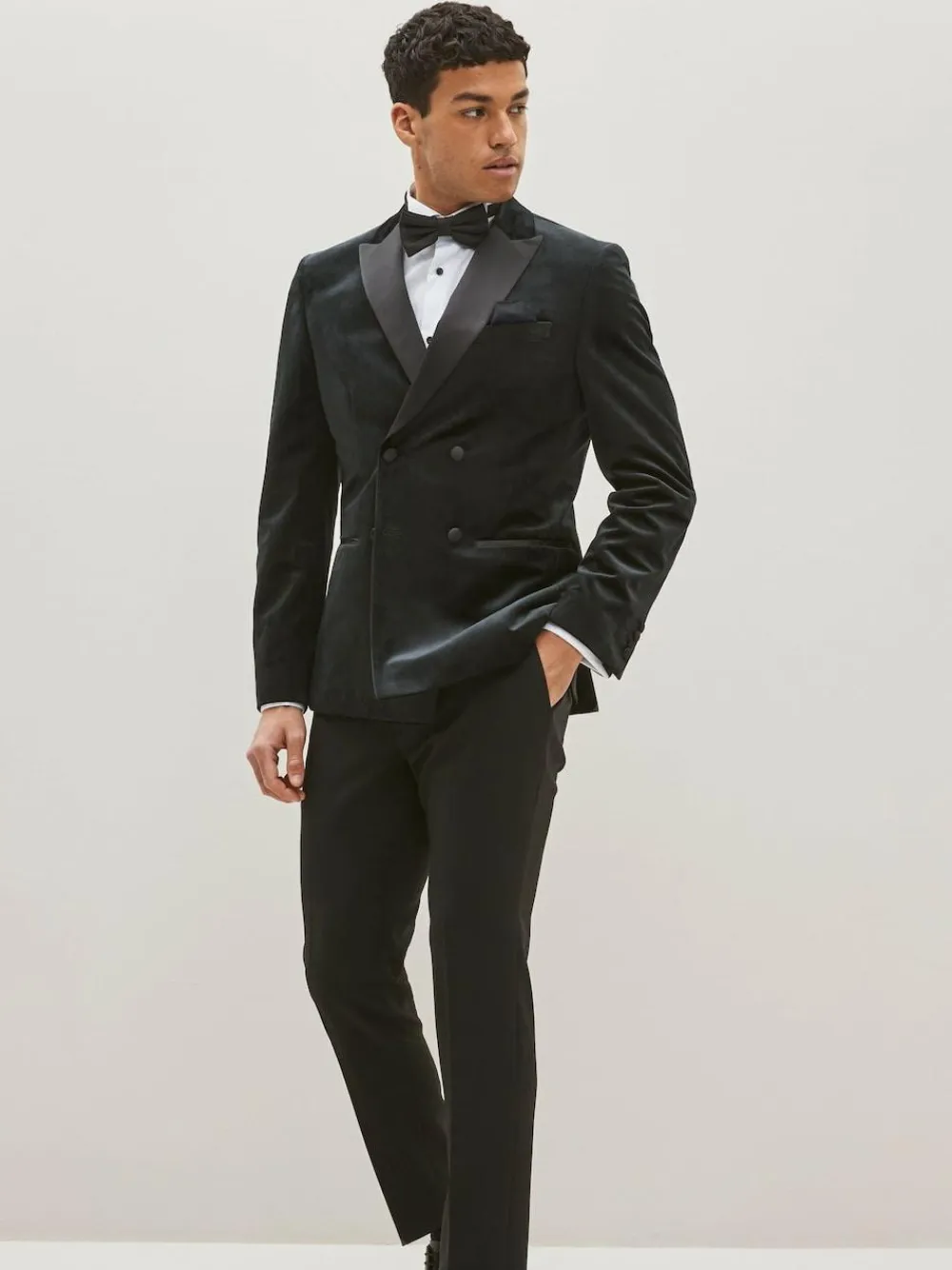 Outlet Next Black Double Breasted Slim Fit Velvet Blazer