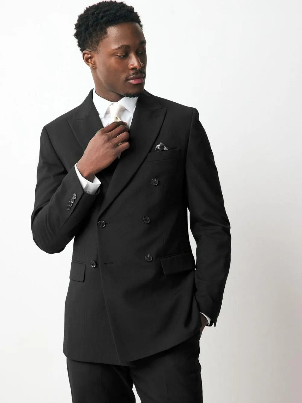 Hot Next Black Double Breasted Tailored Two Button Suit Jacket