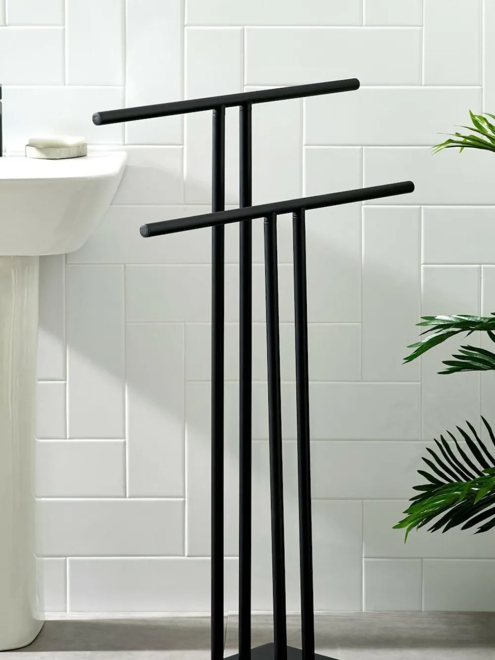 Discount Next Double Freestanding Towel Rail Black